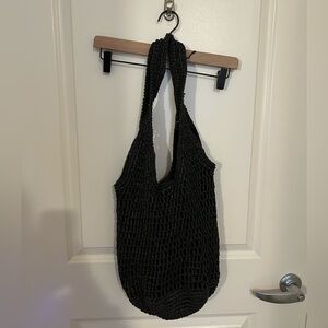 Crochet black tote bag
